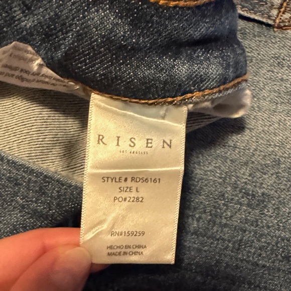 Risen Jeans Denim Midi Skirt with Front Slit and Side Cargo Pockets - Picture 3 of 7